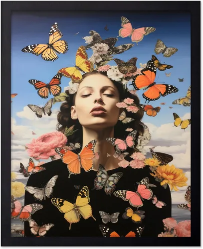 Vista 40 de Poster Master Póster de retrato de mujer, estampado de mariposa retro, arte de collage, arte femenino, arte femenino, arte moderno, arte floral