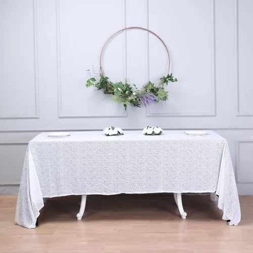 Vista 6 de Tableclothsfactory Luxury Collection Duchess - Mantel rectangular de lentejuelas, 60 x 126 pulgadas, color plateado