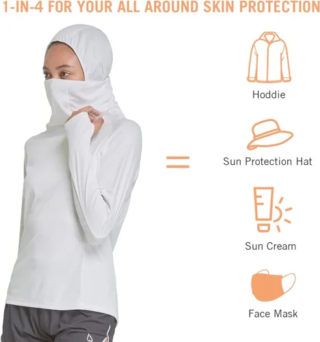 Vista 2 de baleaf Camiseta de natación de manga larga para mujer con cubierta facial UPF 50+, camisetas de natación Sun Hoddie ligeras, de secado rápido
