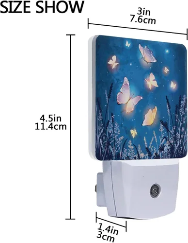 Vista 3 de Juego de 2 luces nocturnas de mariposa mágica, con diseño de mariposas, estrellas, enchufables, luces nocturnas LED automáticas, lámpara con sensor