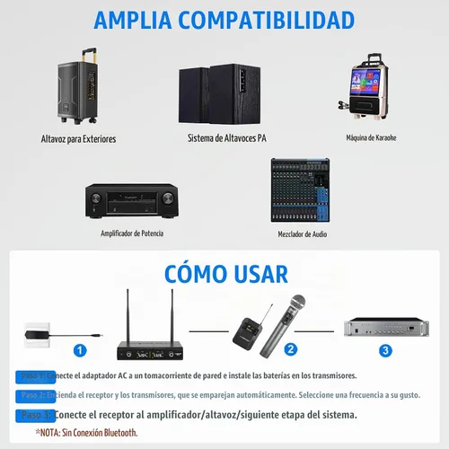 Vista 7 de Phenyx Pro Sistema de Micrófono Inalámbrico, Juego de Micrófono Inalámbrico de Metal con Micrófonos de Mano/Bodypack/Auricular/Pinza, 2 x 30