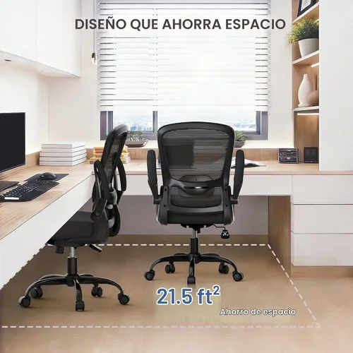 Vista 6 de Silla de oficina ergonómica con lumbar ajustable, reposabrazos abatible Marco negro