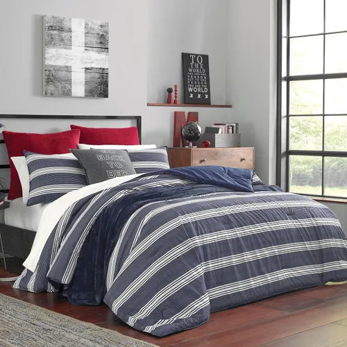 Vista 2 de Nautica - Juego de funda de edredón tamaño individual, ropa de cama de algodón tejido suave con una sensación transpirable y de peso medio, juego