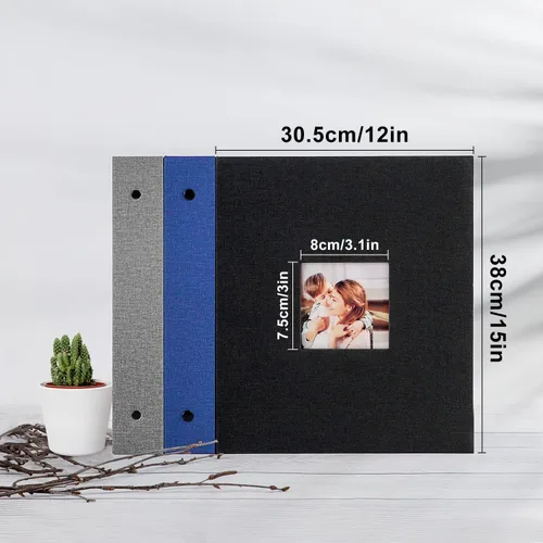 Vista 3 de Lanpn Álbum de fotos de 11 x 14 pulgadas, tapa dura de lino, sin ácidos, deslizante, en fundas para álbumes de fotos con capacidad para 100 imágenes