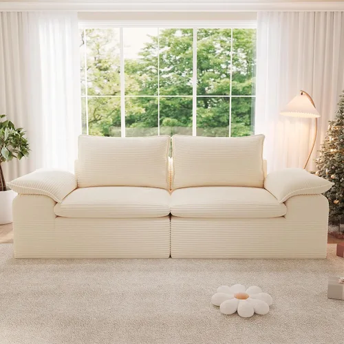 Vista 14 de Sofá cama convertible, sofá de 79 pulgadas sin huesos, sofá cama de corduroy, sofá chaise doble extragrande, futón en nube, sofá modular de piso