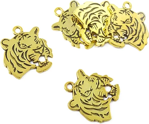 Vista 3 de Honbay 10 dijes antiguos de doble cara con cabeza de tigre