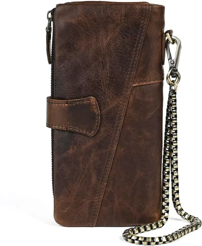 Vista 81 de Genuino Caballo Loco Cuero Regalo de Viaje Moneda Bolsillo Tarjetero Organizador Largo Cadena Rfid Cartera Monedero Con Broche Para Hombres Hombres