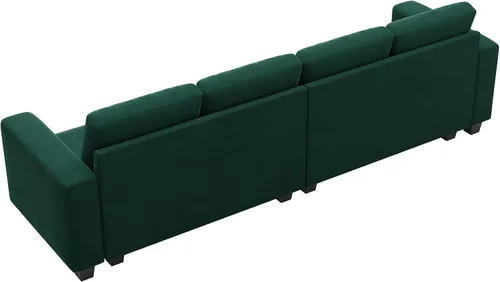 Vista 8 de Belffin Sofá modular de terciopelo de 4 asientos, sofá seccional de 4 asientos para sala de estar, verde