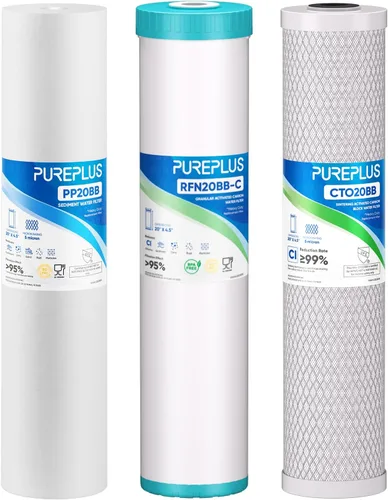 Vista 19 de PUREPLUS Kit de cartuchos de filtro de agua para toda la casa de 5 micras, 50.8 cm x 11.43 cm, con filtro de sedimentos y filtro de bloque de carbón