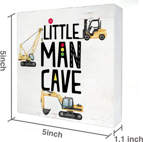 Vista 2 de Letrero de madera de construcción para cuarto de bebé, caja de madera con diseño de cueva de hombre pequeño, caja de transporte, caja de madera