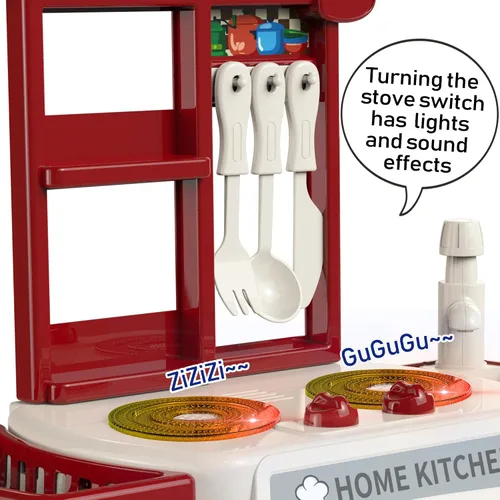 Vista 2 de Juego de cocina para niños pequeños con sonido y luz, juego de comida de cocina de simulación, juego de cocina para niños, fregadero de juego