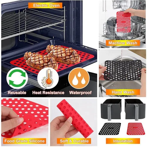 Vista 4 de Forros reutilizables de silicona para freidora de aire Ninja Foodi Dual DZ201, accesorios antiadherentes para freidora de aire, papel pergamino