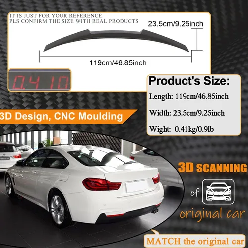 Vista 5 de Alerón de maletero de fibra de carbono para BMW Serie 4 F32 Coupé 2 puertas 2014-2020 420i 428i 430i 435i 440i Aleta de aleteo trasera de salida