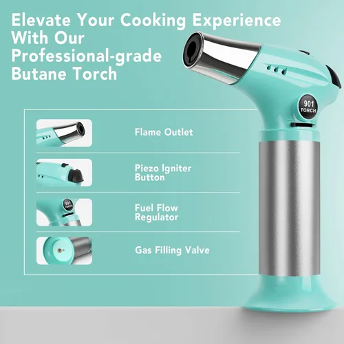 Vista 2 de Sondiko Antorcha para Crème Brûlée, Antorcha Encendedor de Butano Recargable con Llama Ajustable para Bricolaje, Crème Brûlée, Parrillada