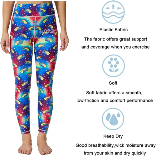 Vista 5 de UIUO-UIPEU Pantalones de yoga impresos para mujer leggings de compresión con control de abdomen y bolsillo