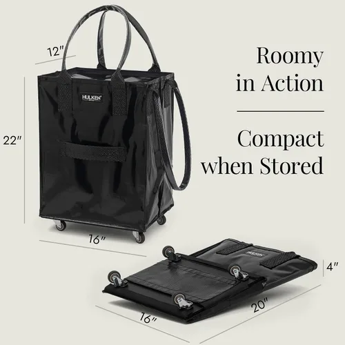 Vista 4 de (Mediano, Negro) Bolsa de Comestibles Reutilizable con Ruedas, Carrito de Compras, Bolsa Rodante, Cierre con Cremallera, Ligera, Soporta Hasta 66