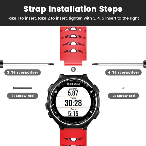 Vista 6 de Para Forerunner 630/235/620/735XT/220/230/Approach S20/S6/S5, correa de reloj de silicona suave de dos en uno, rojo-negro