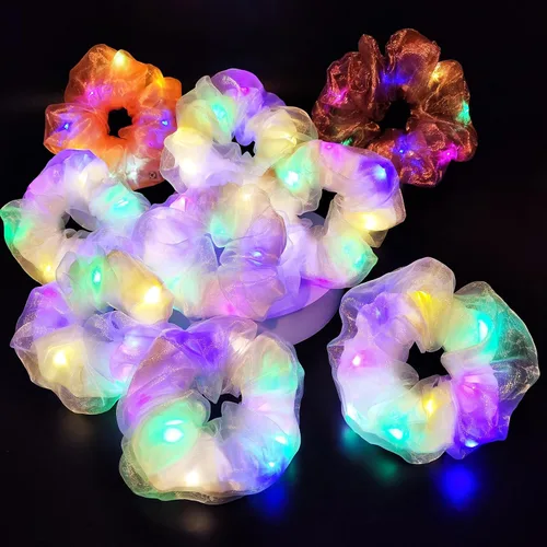 Vista 15 de Scrunchies LED, 18 piezas multicolor que brillan en la oscuridad suministros de fiesta, recuerdo de fiesta de neón, accesorios de festival rave