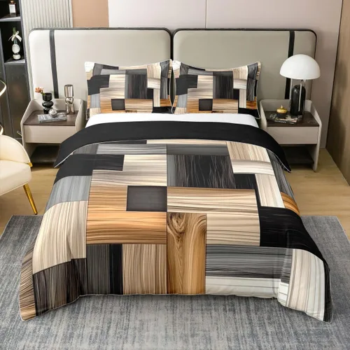 Vista 43 de Erosebridal Juego de ropa de cama de 100 % algodón a cuadros para niños y niñas, funda de edredón a cuadros, funda de edredón moderna geométrica