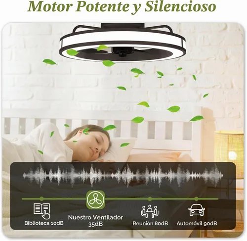 Vista 6 de Ventiladores de techo con luces y control remoto, ventilador de techo de perfil bajo de 20 pulgadas con aplicación Tuya y control de voz