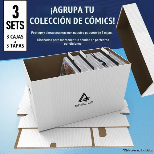 Vista 3 de Caja de almacenamiento de cómics cortos premium (paquete de 3 - blanco). Caja/gabinete de cartón grueso para cómics. Contenedor de libros de cómics