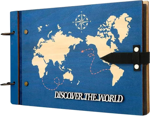 Vista 4 de ZEEYUAN Regalo del Día del Padre de Esposa/Hija/Hijo Álbum de Libro de Recortes de Madera Mapa del Mundo Diario de Viaje Libro de Recortes Nuestro