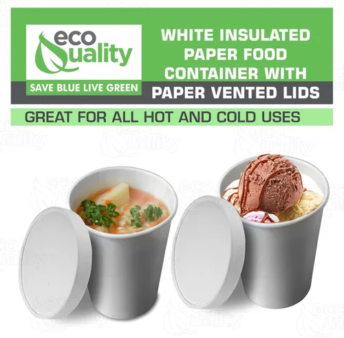Vista 4 de EcoQuality Recipientes desechables de papel blanco para sopa de 32 onzas con tapas, paquete de 100