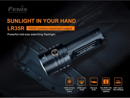 Vista 3 de Fenix LR35R Linterna recargable súper brillante, 10000 lúmenes de largo alcance y alto lumen con baterías y organizador Lumentac