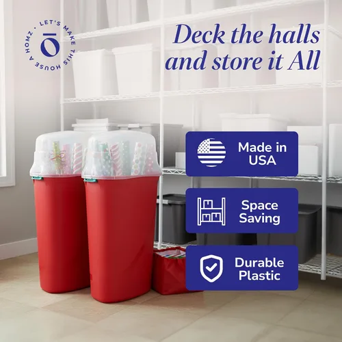 Vista 5 de HOMZ Paquete de 2 organizadores verticales de plástico para envolver regalos, color rojo y transparente, contenedores de papel para regalos