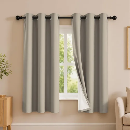 Vista 60 de 2 paneles de cortinas 100% opacas, de peso medio, con aislamiento térmico y ojales para dormitorio, sala de estar, tratamiento de ventana