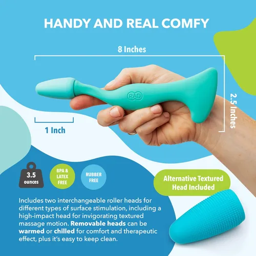 Vista 4 de RAD Rodillo facial 2 en 1, opciones de cabeza de rodillo de silicona texturizada y suave, apto para congelador para tratamiento frío, arrugas