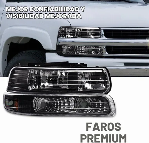 Vista 8 de G-PLUS Conjunto de faros, compatible con Chevy Silverado 1999 2000 2001 2002/Se ajusta a Suburban Tahoe 2000-2006 Faros delanteros de parachoques