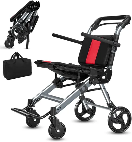 Vista 9 de Sillas de ruedas para adultos, silla de ruedas de transporte, sillas plegables ligeras con frenos de mano, sillas de ruedas portátiles de viaje