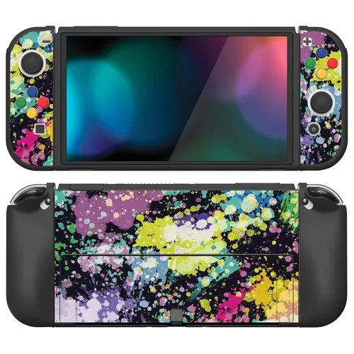 Vista 11 de PlayVital ZealProtect - Funda protectora suave para Nintendo Switch OLED, protector flexible Joycon Grip Cover para Nintendo Switch OLED con tapas