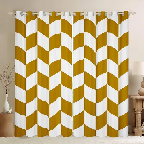 Vista 29 de Feelyou Beige Brown and White Curtains for Bedroom Living Room Modern Geometric Blackout Shades Abstract Checkered Room Darkening Curtain Rhombus