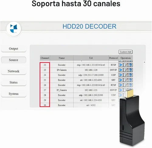 Vista 7 de DDMALL Decodificador video HD de HDMI, decodificador H.265 H.264 SRT para decodificar la cámara y codificador de la corriente del IP, modelo HDD-10