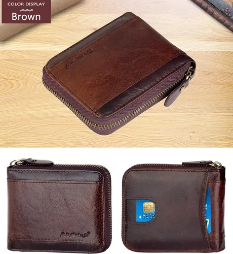 Vista 31 de Admetus Billeteras con bloqueo RFID para hombre, billetera de cuero con cremallera para hombres con tarjetero RFID plegable