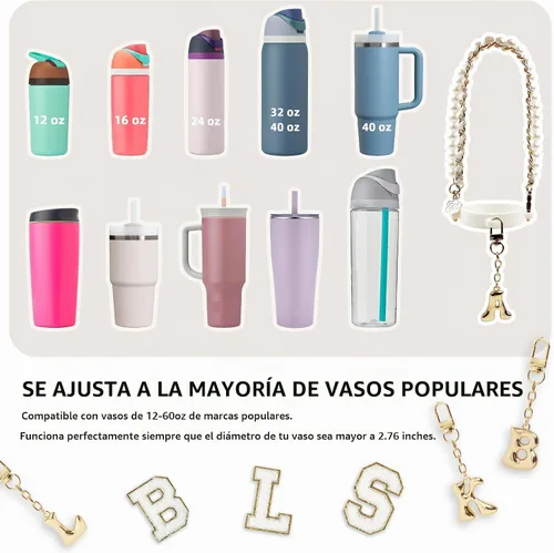 Vista 4 de Letter Handle Strap Accessories with Cute Initial Charm Compatible with Owala Water Bottle 24oz 32oz 40oz Owala Kids Dorado (Gold Metal)
