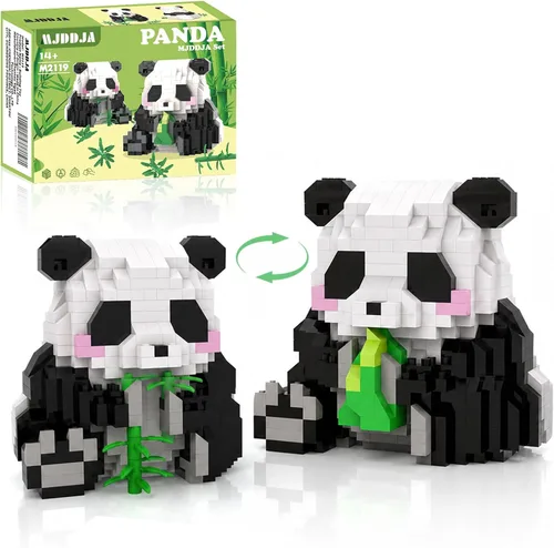 Vista 10 de Mini bloques de construcción de Halloween, panda sentado con calabaza, micro bloques de juguete para niños de 6, 7, 8, 9+, juegos de construcción