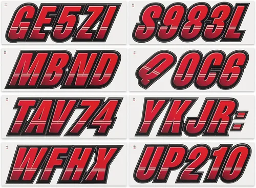 Vista 3 de STIFFIE Techtron Rojo/Negro 3" Barco & PWC Adhesivos de Registro • Etiquetas Adhesivas Letras Números