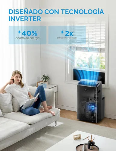 Vista 3 de Midea Duo 12,000 BTU (10,000 BTU SACC) Inversor de alta eficiencia, aire acondicionado portátil ultra silencioso, enfría hasta 450 pies cuadrados