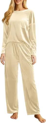 Vista 5 de PrinStory Conjunto de pijama 2023 para mujer, ropa de dormir de 2 piezas, pijamas suaves con bolsillos
