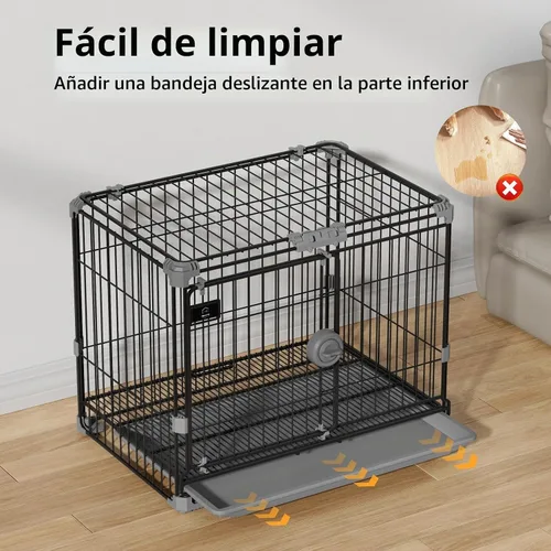 Vista 4 de Jaula para Perros para Perros Pequeños de Menos de 25 libras, Perrera de Perro de Metal Grueso Negro de 24 pulgadas Jaula de Alambre para Interiores