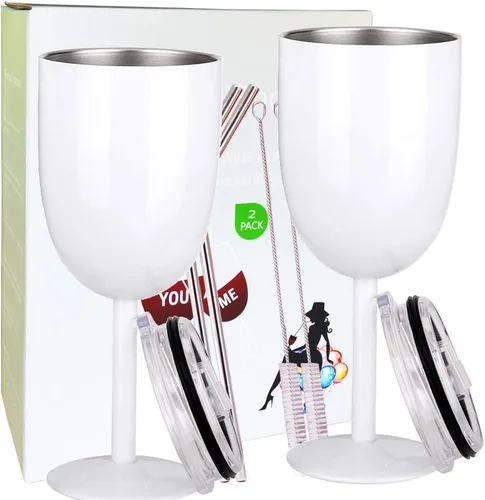 Vista 8 de AMZUShome Copas de vino de acero inoxidable. Vaso de vino de doble pared aislado al vacío con tapa y pajita. Amistad, Navidad, regalos de cumpleaños