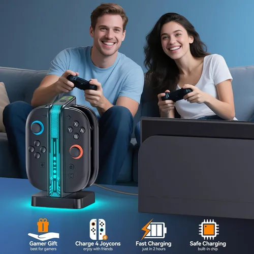 Vista 7 de Switch 2 Controller Charger Dock para Nintendo Switch 2 JoyCon, estación de carga magnética rápida de 2.5 horas con LED RGB e indicador, Joy-Con 2