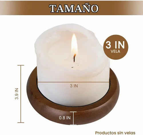 Vista 2 de Juego de 4 portavelas para velas de pilar, portavelas de madera de granja, soporte de vela de madera rústica, bandeja de velas decorativa para sala