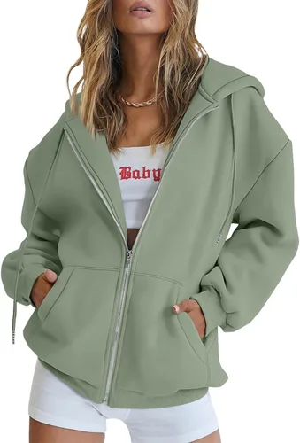 Vista 8 de EFAN Sudaderas con capucha lindas para mujer con cordón y cremallera, chaqueta de otoño de gran tamaño, sudaderas casuales con bolsillo Negro