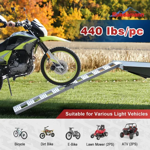 Vista 3 de Ruedamann 1 pieza rampa plegable de aluminio para motocicleta de 6 pies, capacidad de 440 libras, rampa portátil de 8 pulgadas de ancho