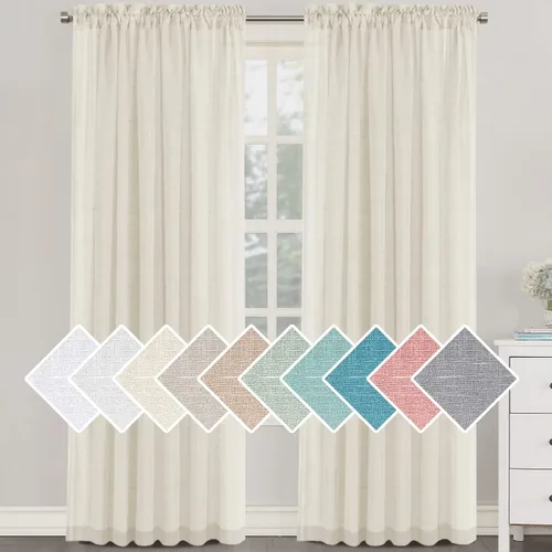 Vista 17 de H.VERSAILTEX - Cortinas de mezcla de lino natural semitransparentes, con bolsillo para cortinero, filtrado de luz, 2 paneles, para sala de estar Gris