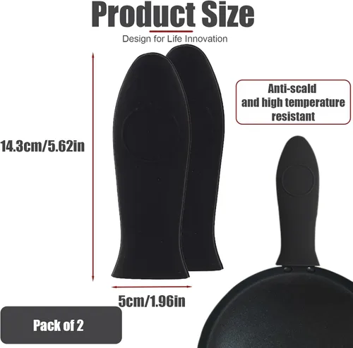 Vista 2 de Paquete de 2 fundas de silicona para mango de sartén de hierro fundido resistentes al calor, fundas para ollas y sartenes, soporte de mango